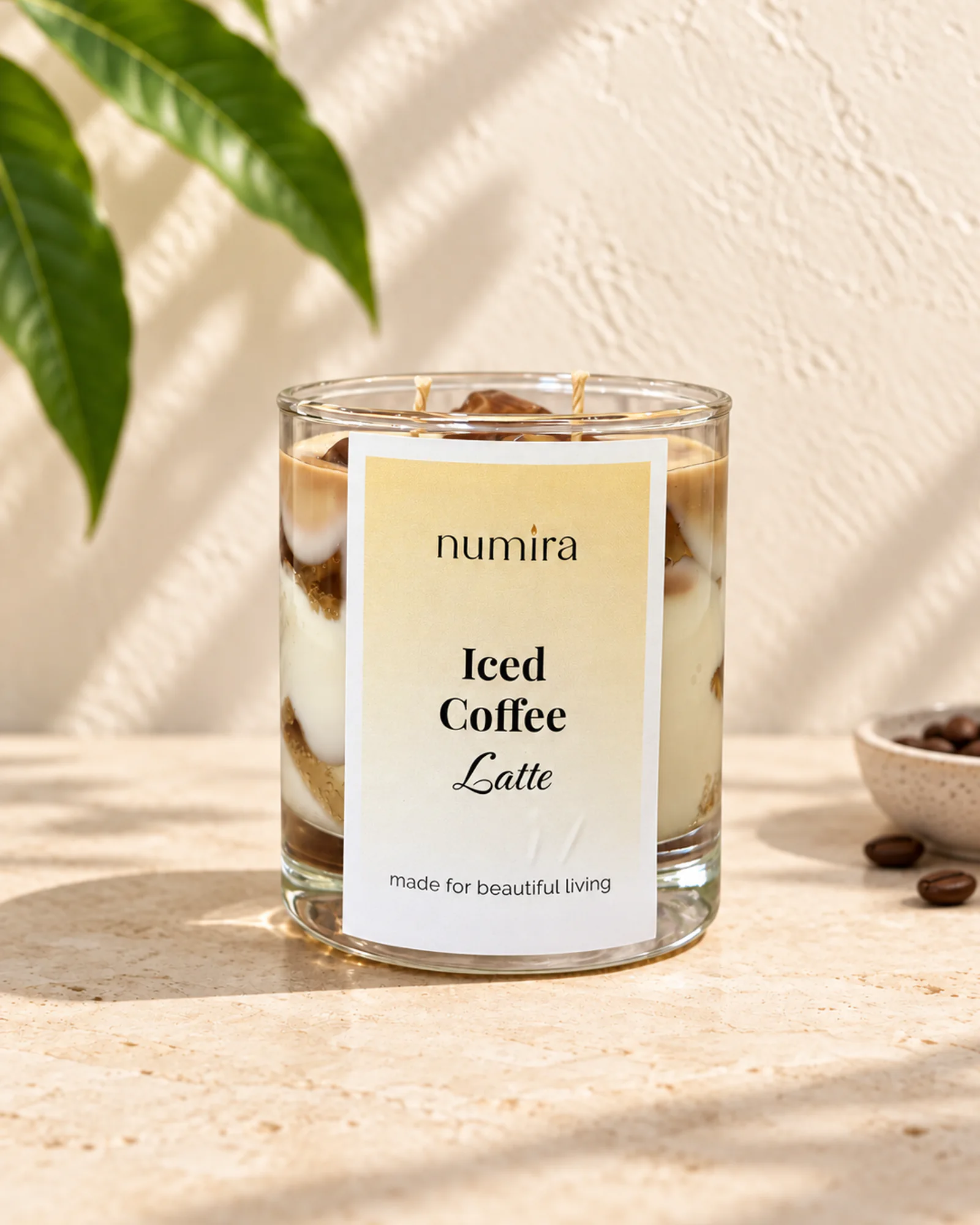 Iced Coffee Latte coffee scented candle in a clear glass jar