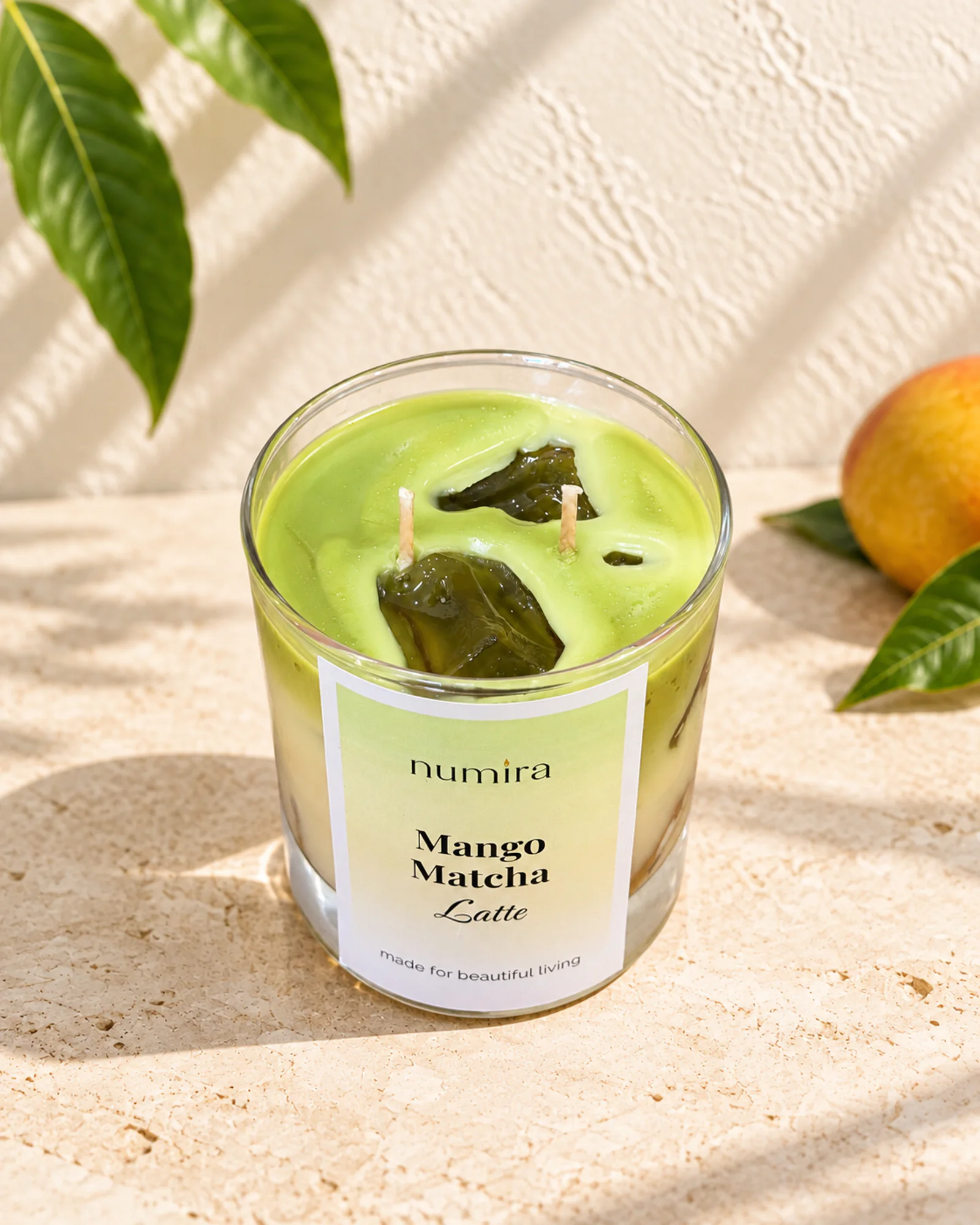 Mango Matcha Latte mango scented candle viewed from above