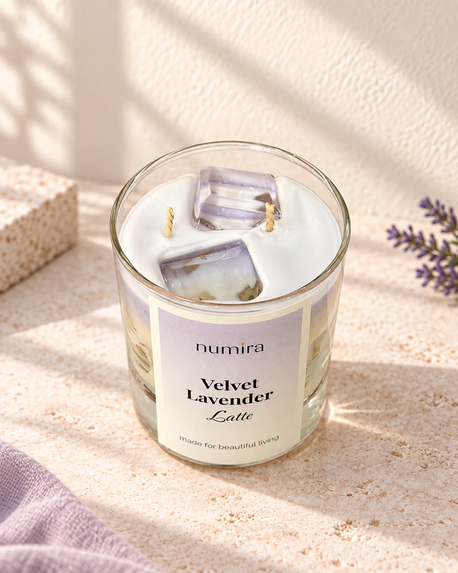 Velvet Lavender Latte lavender scented candle viewed from above