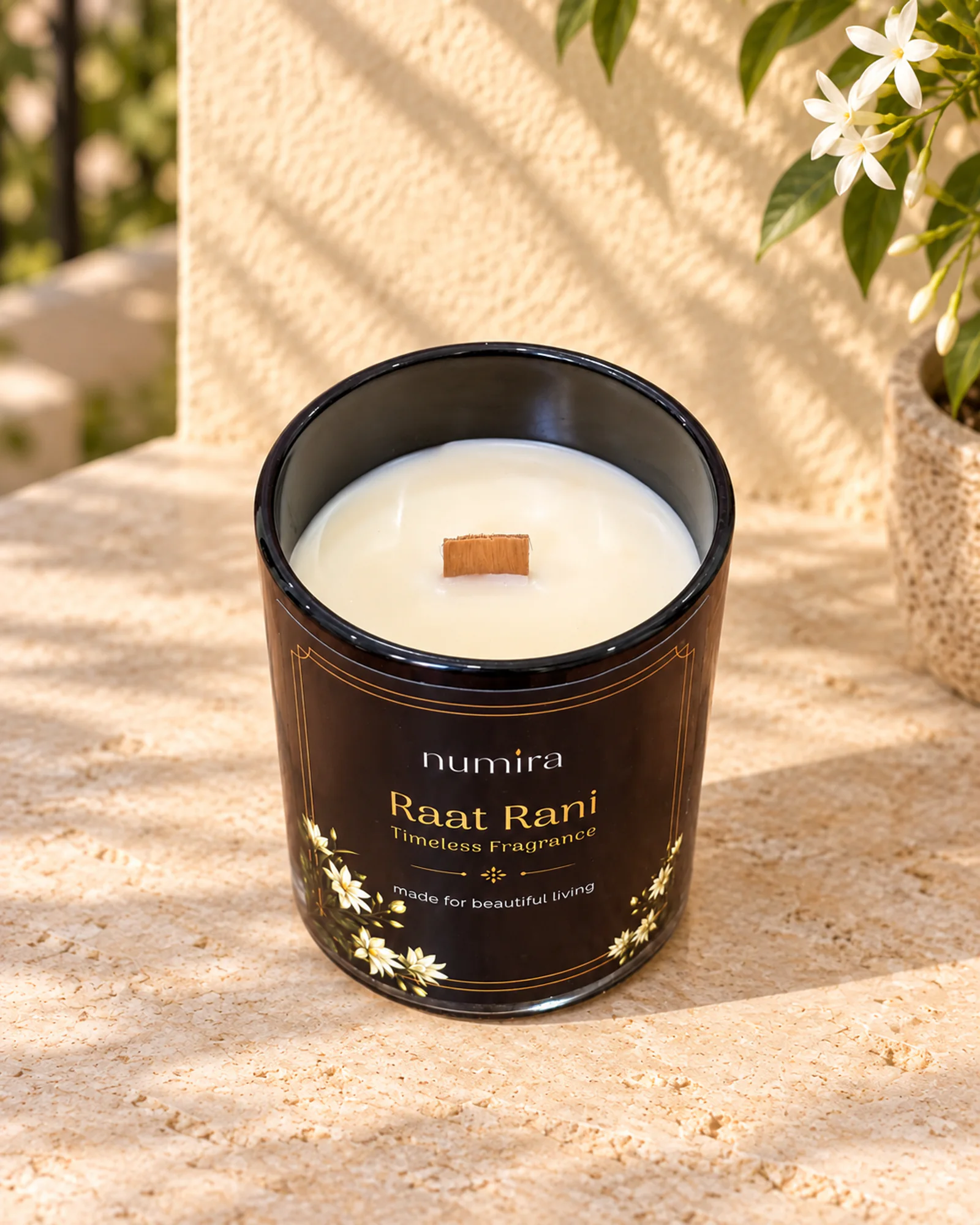 Raat Rani scented candle viewed from above